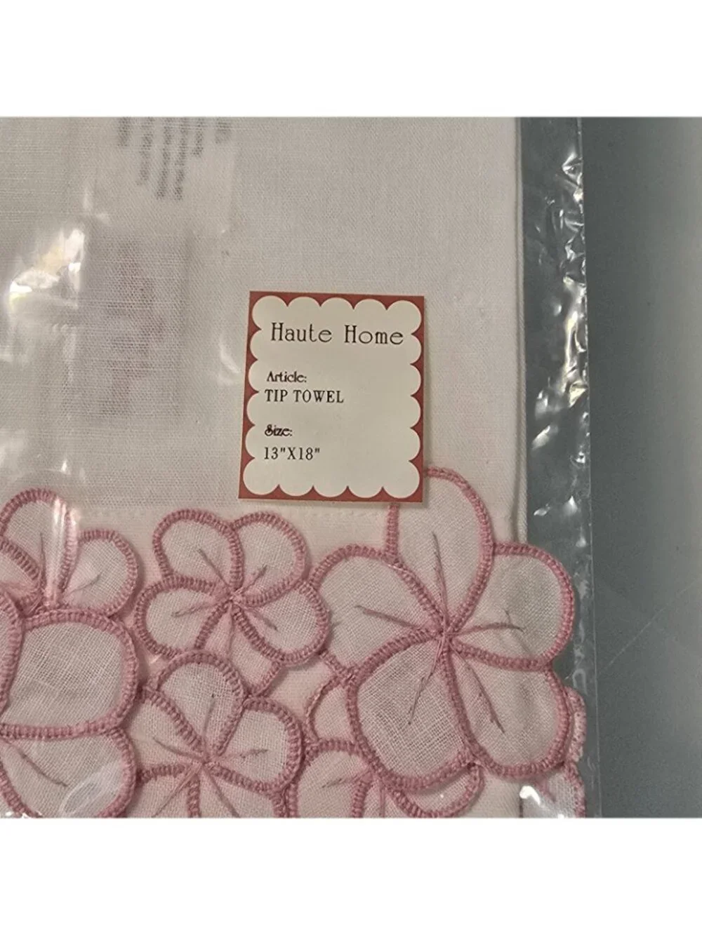 Haute Home Jane Leider Fingertip Guest Towel White Pink Hand Embroidery NEW